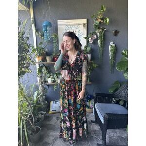 BOSTON PROPER BUTERFLY/FLORAL RUFFLED MAXI DRESS‎ SZ S